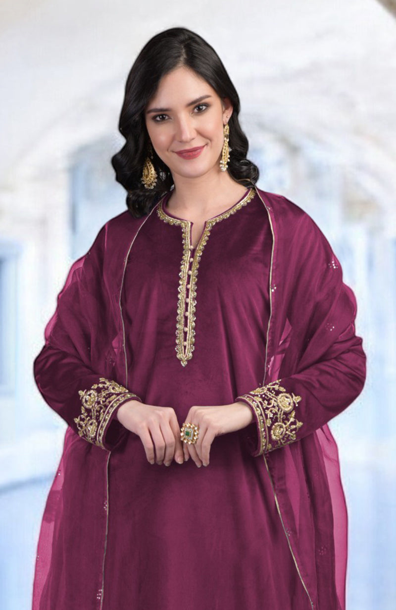 Peacock Pink Zardozi Hand Embroidered Kurta Set