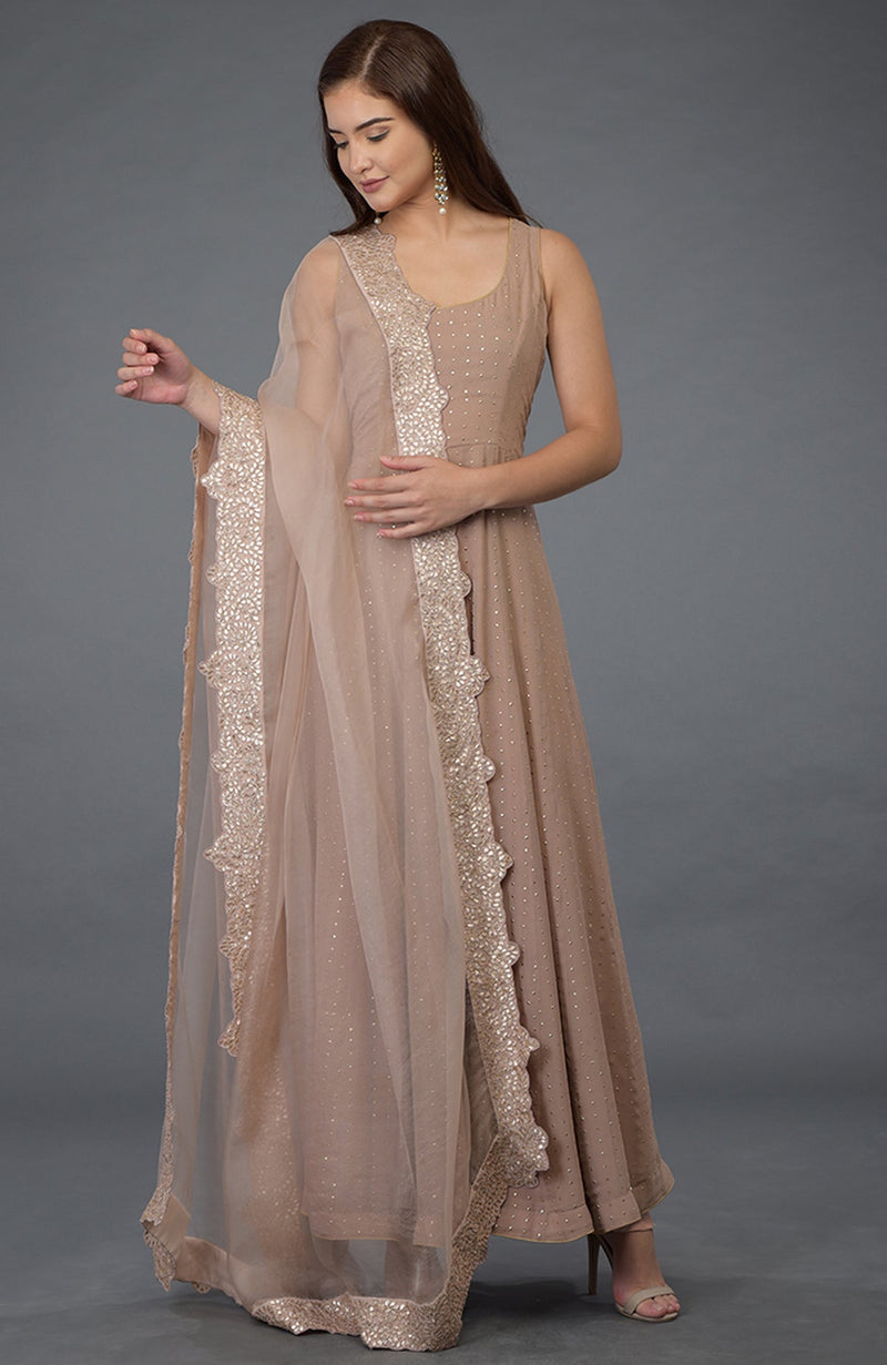 Oyster Pink  Gota Patti  Dupatta With Anarkali Suit