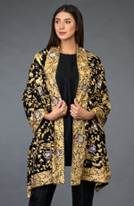 Black-Beige Gold Parsi Gara Pure Pashmina Shawl