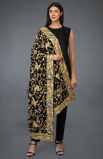 Black-Beige Gold Parsi Gara Pure Pashmina Shawl