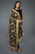Black-Beige Gold Parsi Gara Pure Pashmina Shawl