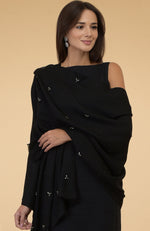 Black Crystal Hand Embroidered Pure Cashmere Stole