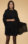 Black Crystal Hand Embroidered Pure Cashmere Stole