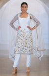 White-Gold Hand Embroidered Kurta  Set
