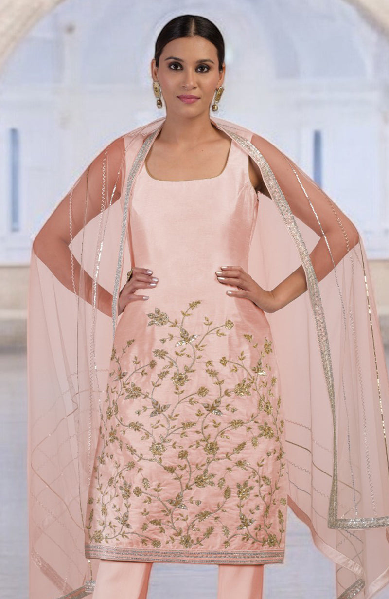 Rose Gold Hand Embroidered Kurta  Set