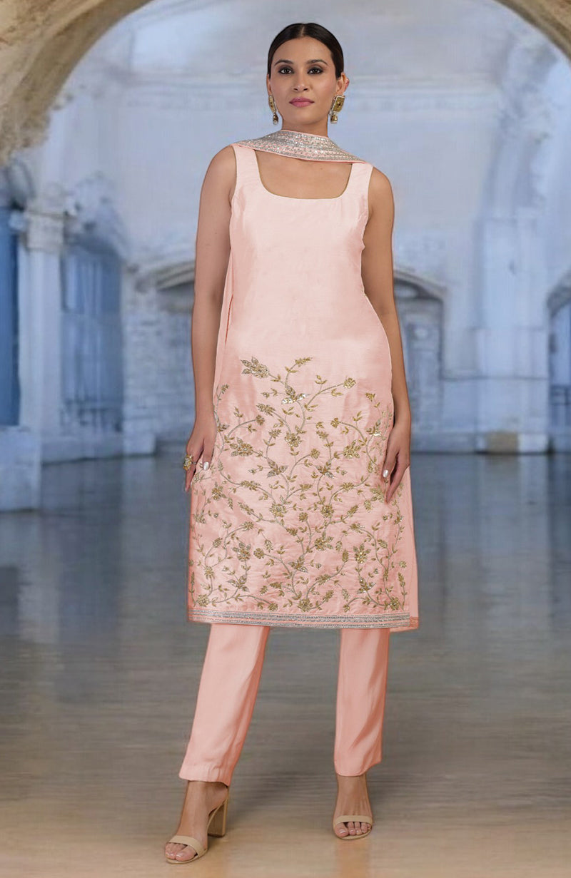 Rose Gold Hand Embroidered Kurta  Set
