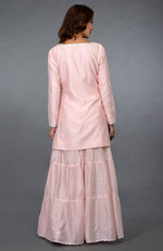 Pink-Silver Zari Beads & Sequin Embroidered Gharara Suit