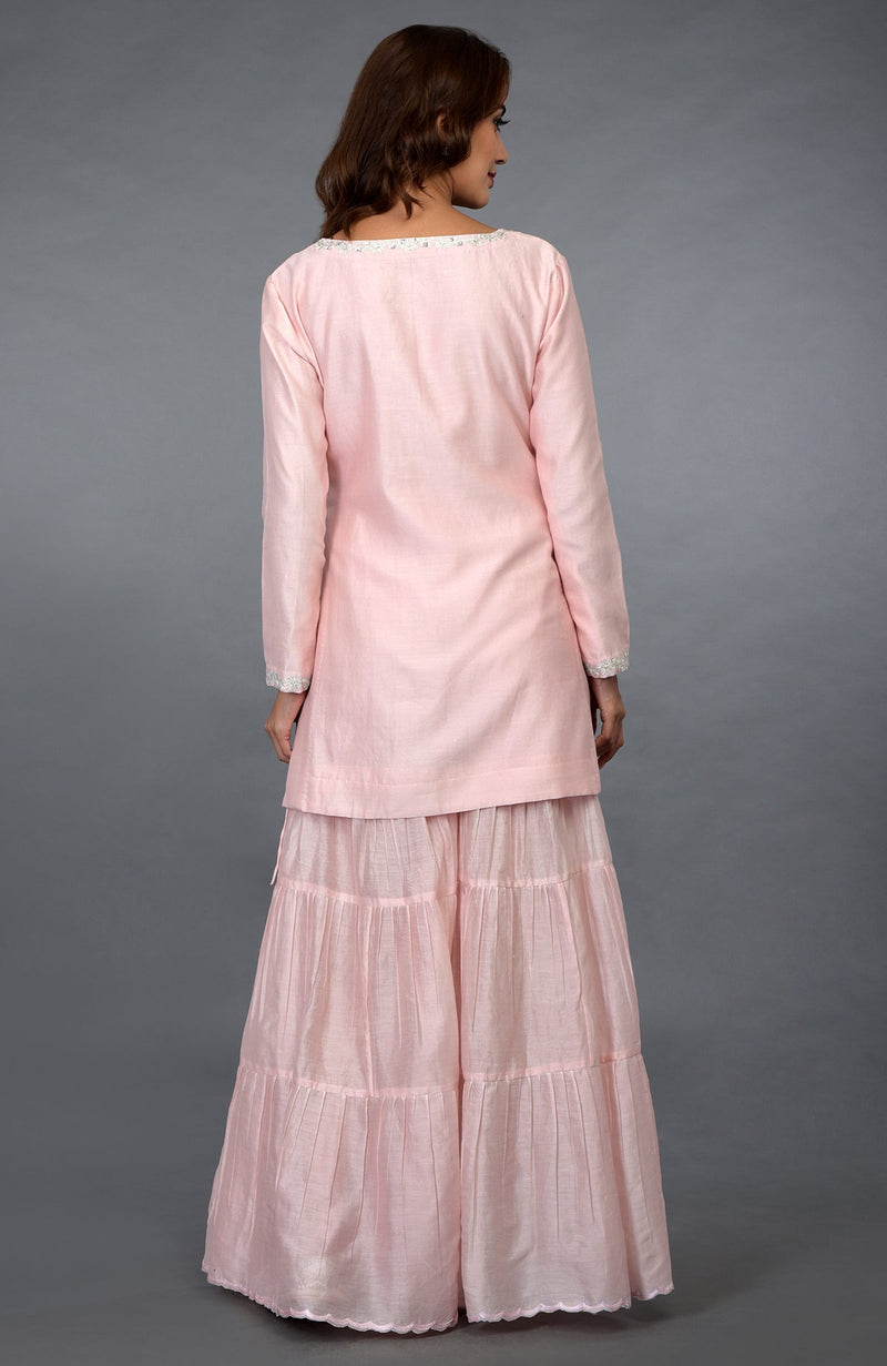 Pink-Silver Zari Beads & Sequin Embroidered Gharara Suit