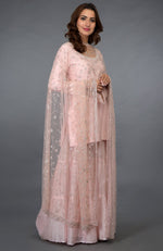 Pink-Silver Zari Beads & Sequin Embroidered Gharara Suit
