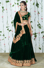 Emerald Green Kashmiri Tilla Embroidered Lehenga Outfit