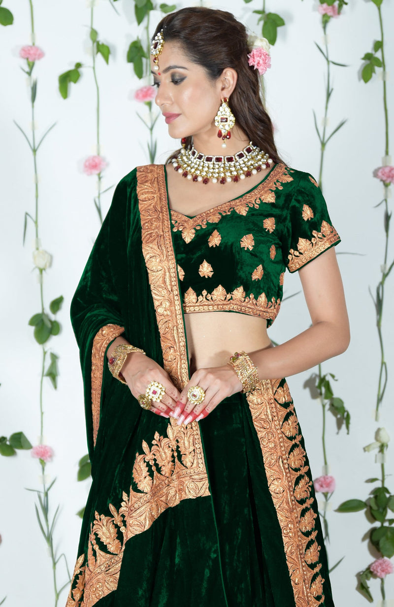 Emerald Green Kashmiri Tilla Embroidered Lehenga Outfit