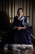Midnight Blue Kashmiri Tilla Embroidered Lehenga Outfit