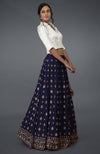 Eclipse Blue Zardozi & Crystal Hand Embroidered Skirt With Blouse