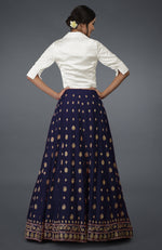 Eclipse Blue Zardozi & Crystal Hand Embroidered Skirt With Blouse