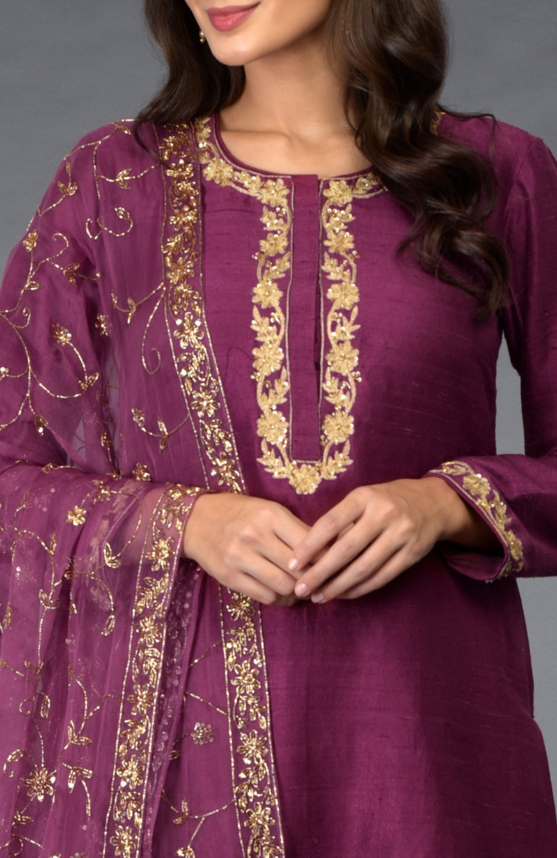 Peacock Pink- Gold Zari Beads & Sequin Embroidered Suit