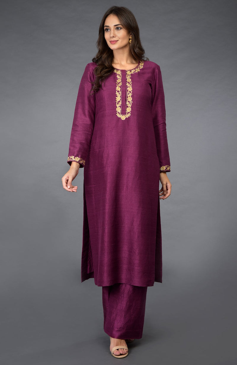 Peacock Pink- Gold Zari Beads & Sequin Embroidered Suit