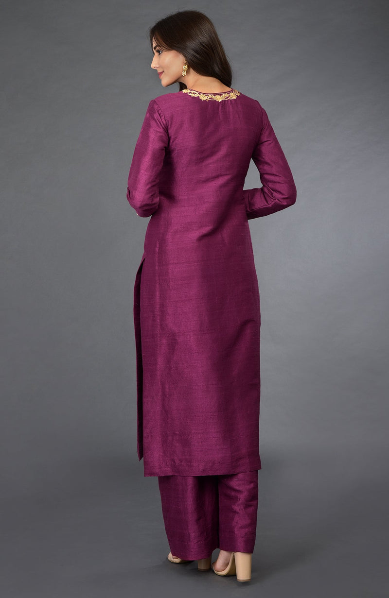 Peacock Pink- Gold Zari Beads & Sequin Embroidered Suit