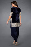 Midnight Blue Kashmiri Tilla Embroidered Dhoti Pants Suit