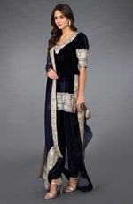 Midnight Blue Kashmiri Tilla Embroidered Dhoti Pants Suit