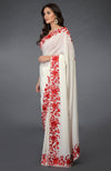 Ivory-Red Parsi Gara  Hand Embroidered Saree