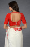 Ivory-Red Parsi Gara  Hand Embroidered Saree