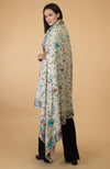 Ivory Parsi Gara Pure Pashmina Shawl Cape