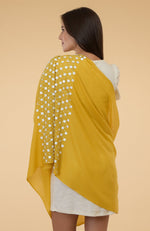 Yellow 3D Floral & Beads Hand Embroidered Pure Cashmere Stole