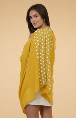 Yellow 3D Floral & Beads Hand Embroidered Pure Cashmere Stole