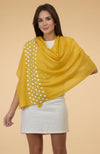 Yellow 3D Floral & Beads Hand Embroidered Pure Cashmere Stole