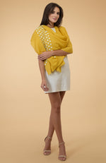 Yellow 3D Floral & Beads Hand Embroidered Pure Cashmere Stole