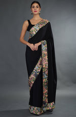 Black Parsi Gara Hand Embroidered Saree