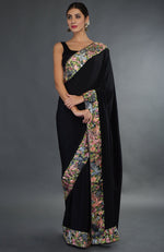 Black Parsi Gara Hand Embroidered Saree