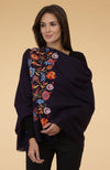 Eclipse Blue Floral Embroidered Pure Cashmere Stole