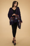 Eclipse Blue Floral Embroidered Pure Cashmere Stole