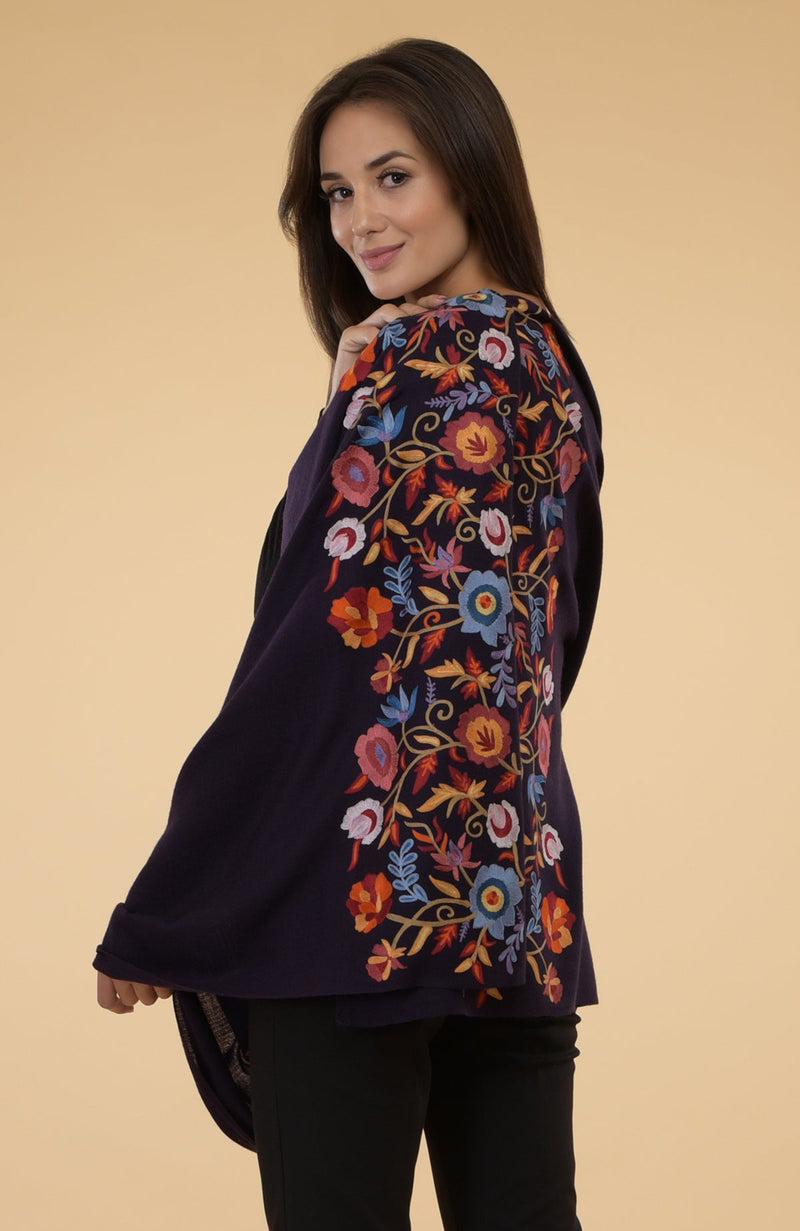 Eclipse Blue Floral Embroidered Pure Cashmere Stole