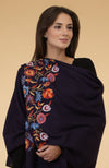 Eclipse Blue Floral Embroidered Pure Cashmere Stole