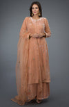 Peach Rose Zardozi Hand Embroidered Silk Velvet Suit