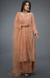 Peach Rose Zardozi Hand Embroidered Silk Velvet Suit