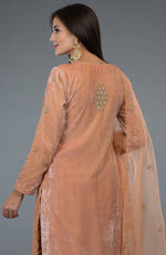 Peach Rose Zardozi Hand Embroidered Silk Velvet Suit