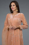 Peach Rose Zardozi Hand Embroidered Silk Velvet Suit