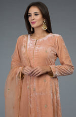 Peach Rose Zardozi Hand Embroidered Silk Velvet Suit