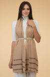 Camel Beige Beads & Sequin Hand Embroidered Pure Cashmere Stole