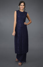 Eclipse Blue Lace Tunic Kurta with Wide Leg Pants