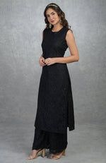 Black Fine Lace Tunic Kurta with Wide Leg Pants