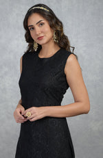 Black Fine Lace Tunic Kurta with Wide Leg Pants