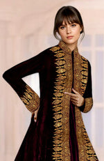 Noor Midnight Blue Kashmiri Tilla  Embroidred Silk Velvet Jacket Set