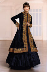 Noor Midnight Blue Kashmiri Tilla  Embroidred Silk Velvet Jacket Set