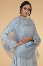 Powder Blue Floral Embroidered Dupatta