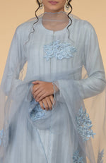 Powder Blue Floral Embroidered Dupatta