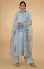 Powder Blue Floral Embroidered Dupatta